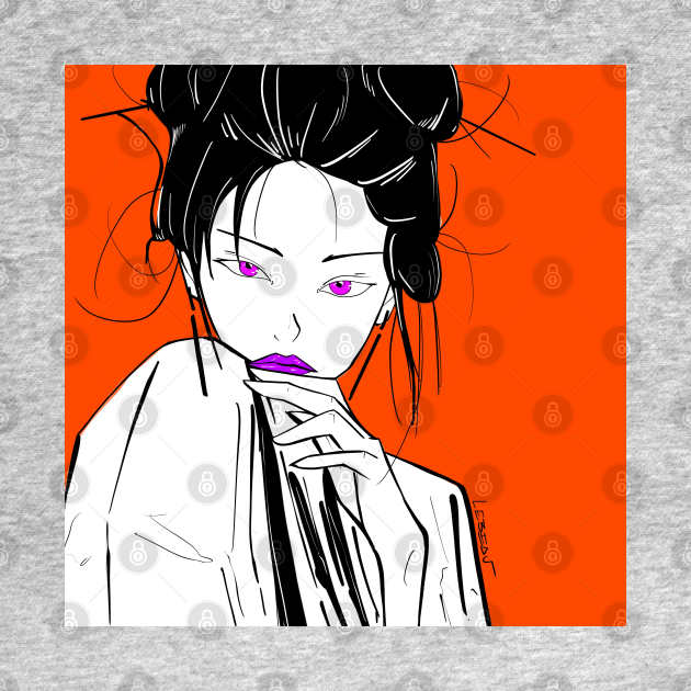 asian girl geisha anime style ecopop art by jorge_lebeau